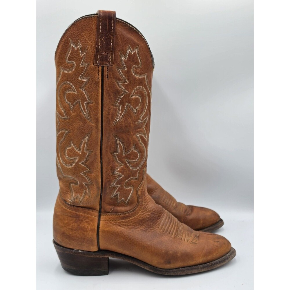 Vtg J Chisholm Leather Cowboy Western Boots Mens Size 8 D Tan Brown Style 5116